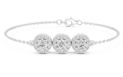 14K Rose Gold Triple Halo Round Diamond Chain Bracelet for Women