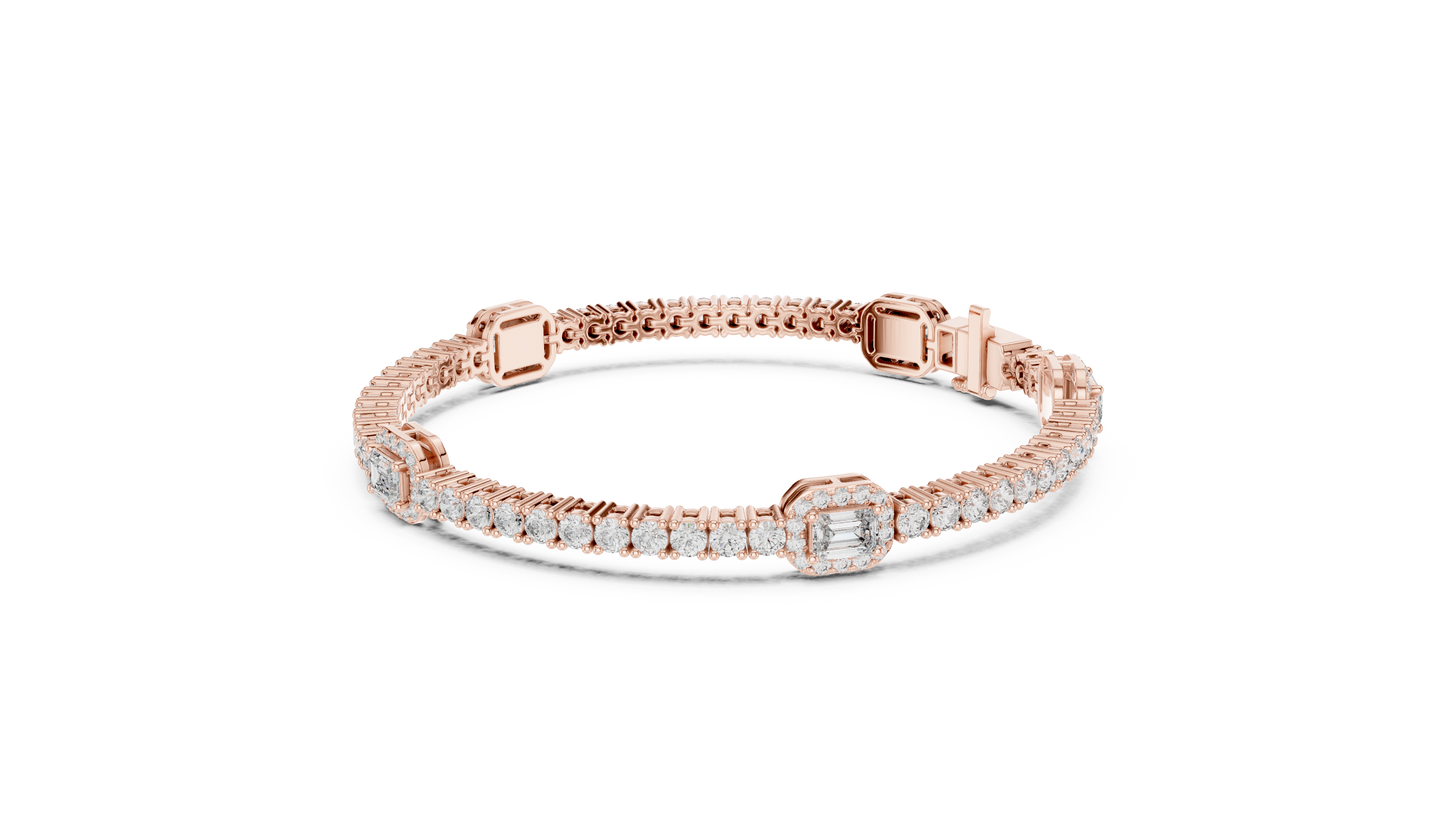 14K White Gold Emerald Cut Diamond Cluster Bracelet | Halo Tennis Bracelet