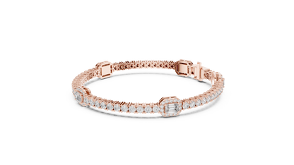 14K White Gold Emerald Cut Diamond Cluster Bracelet | Halo Tennis Bracelet