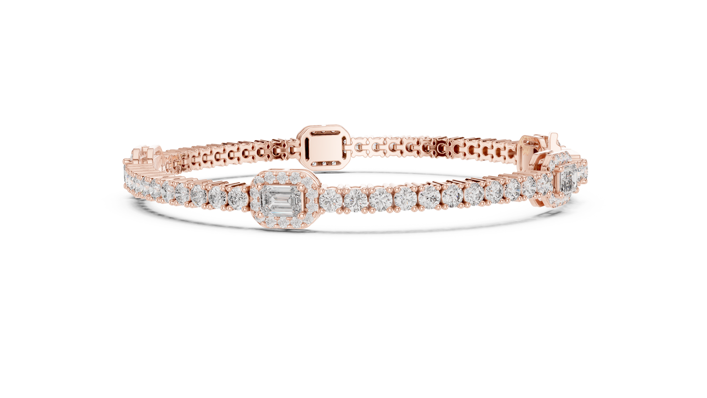 14K White Gold Emerald Cut Diamond Cluster Bracelet | Halo Tennis Bracelet