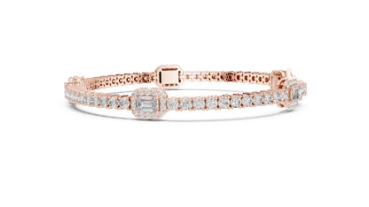14K White Gold Emerald Cut Diamond Cluster Bracelet | Halo Tennis Bracelet