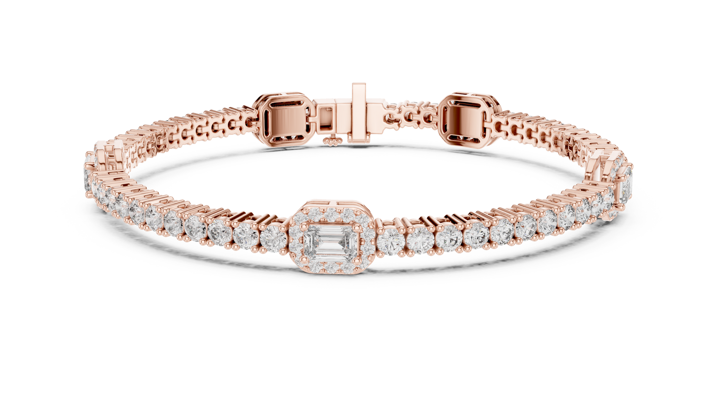 14K White Gold Emerald Cut Diamond Cluster Bracelet | Halo Tennis Bracelet