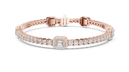 14K White Gold Emerald Cut Diamond Cluster Bracelet | Halo Tennis Bracelet