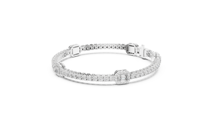 14K White Gold Emerald Cut Diamond Cluster Bracelet | Halo Tennis Bracelet