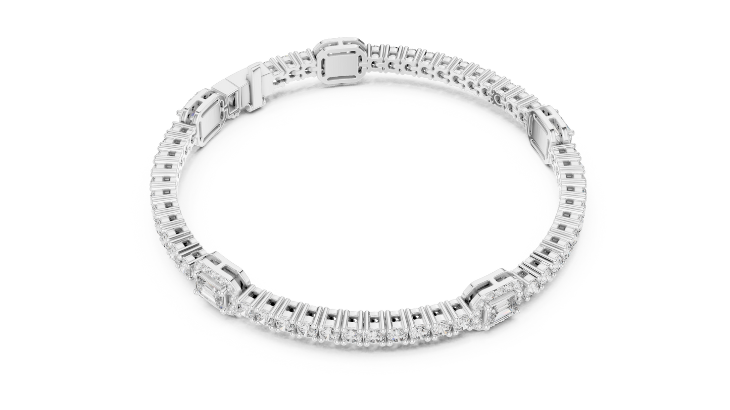 14K White Gold Emerald Cut Diamond Cluster Bracelet | Halo Tennis Bracelet