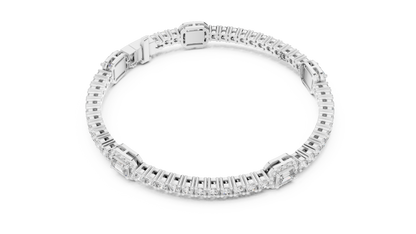 14K White Gold Emerald Cut Diamond Cluster Bracelet | Halo Tennis Bracelet