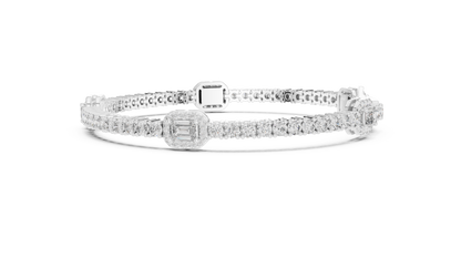 14K White Gold Emerald Cut Diamond Cluster Bracelet | Halo Tennis Bracelet