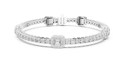 14K White Gold Emerald Cut Diamond Cluster Bracelet | Halo Tennis Bracelet