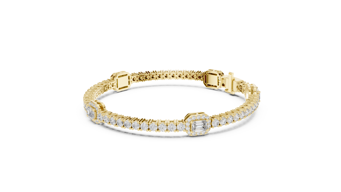 14K White Gold Emerald Cut Diamond Cluster Bracelet | Halo Tennis Bracelet