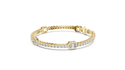 14K White Gold Emerald Cut Diamond Cluster Bracelet | Halo Tennis Bracelet