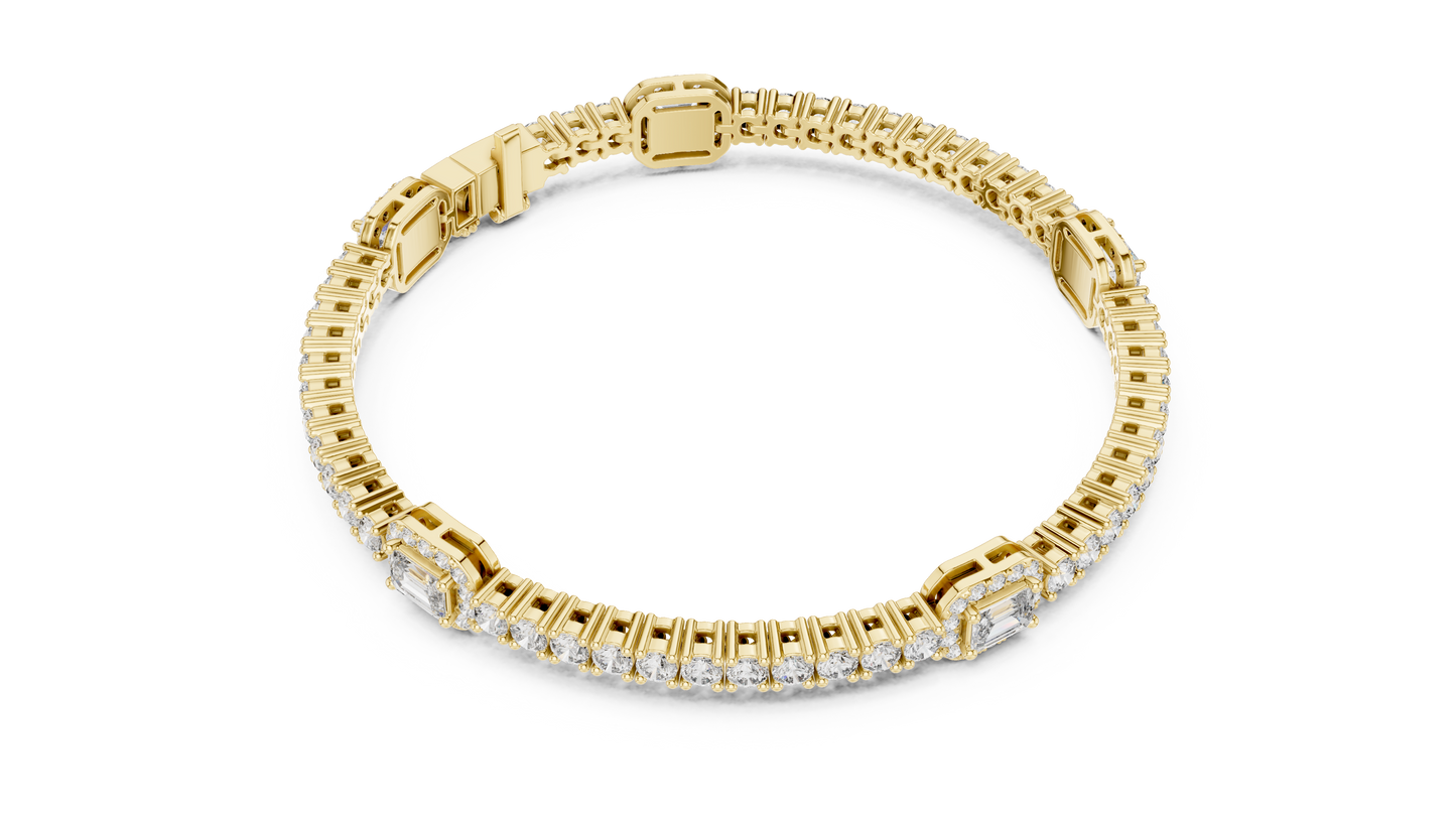 14K White Gold Emerald Cut Diamond Cluster Bracelet | Halo Tennis Bracelet