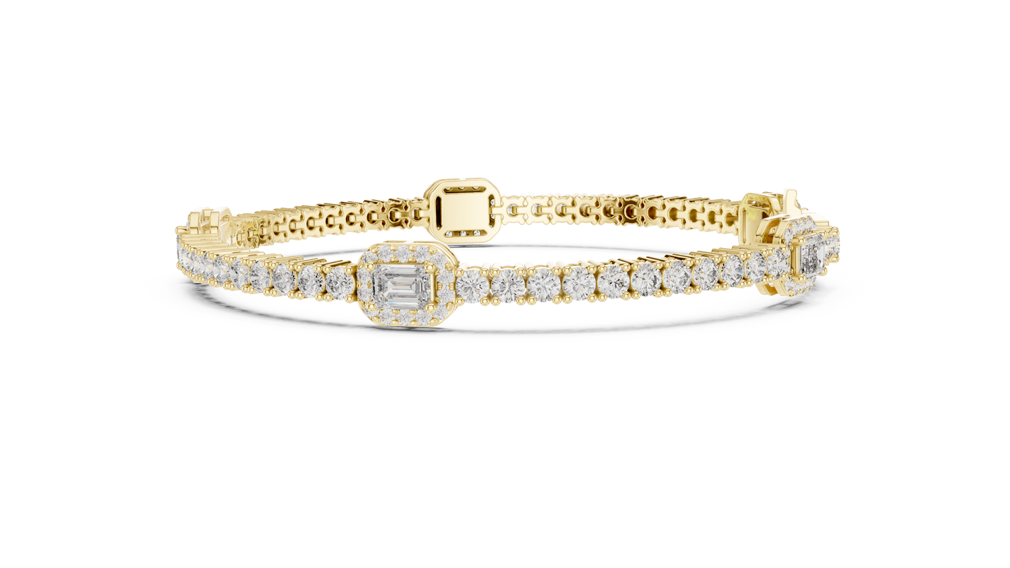 14K White Gold Emerald Cut Diamond Cluster Bracelet | Halo Tennis Bracelet