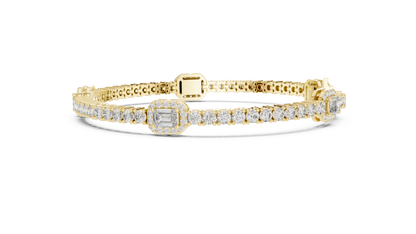 14K White Gold Emerald Cut Diamond Cluster Bracelet | Halo Tennis Bracelet