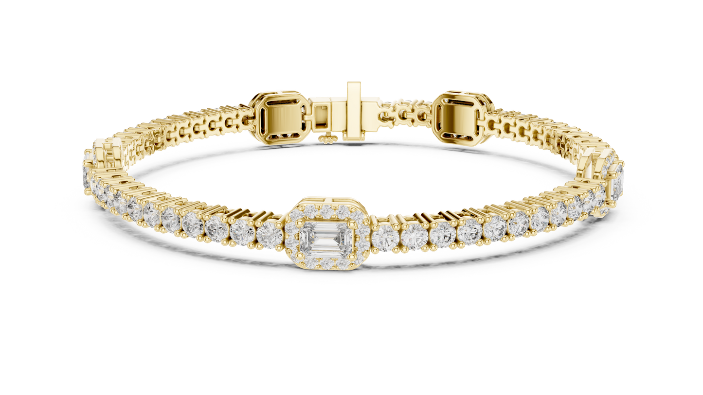 14K White Gold Emerald Cut Diamond Cluster Bracelet | Halo Tennis Bracelet