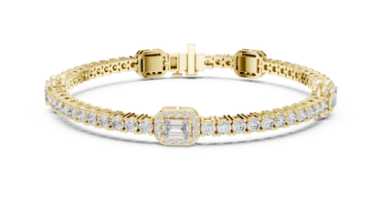 14K White Gold Emerald Cut Diamond Cluster Bracelet | Halo Tennis Bracelet