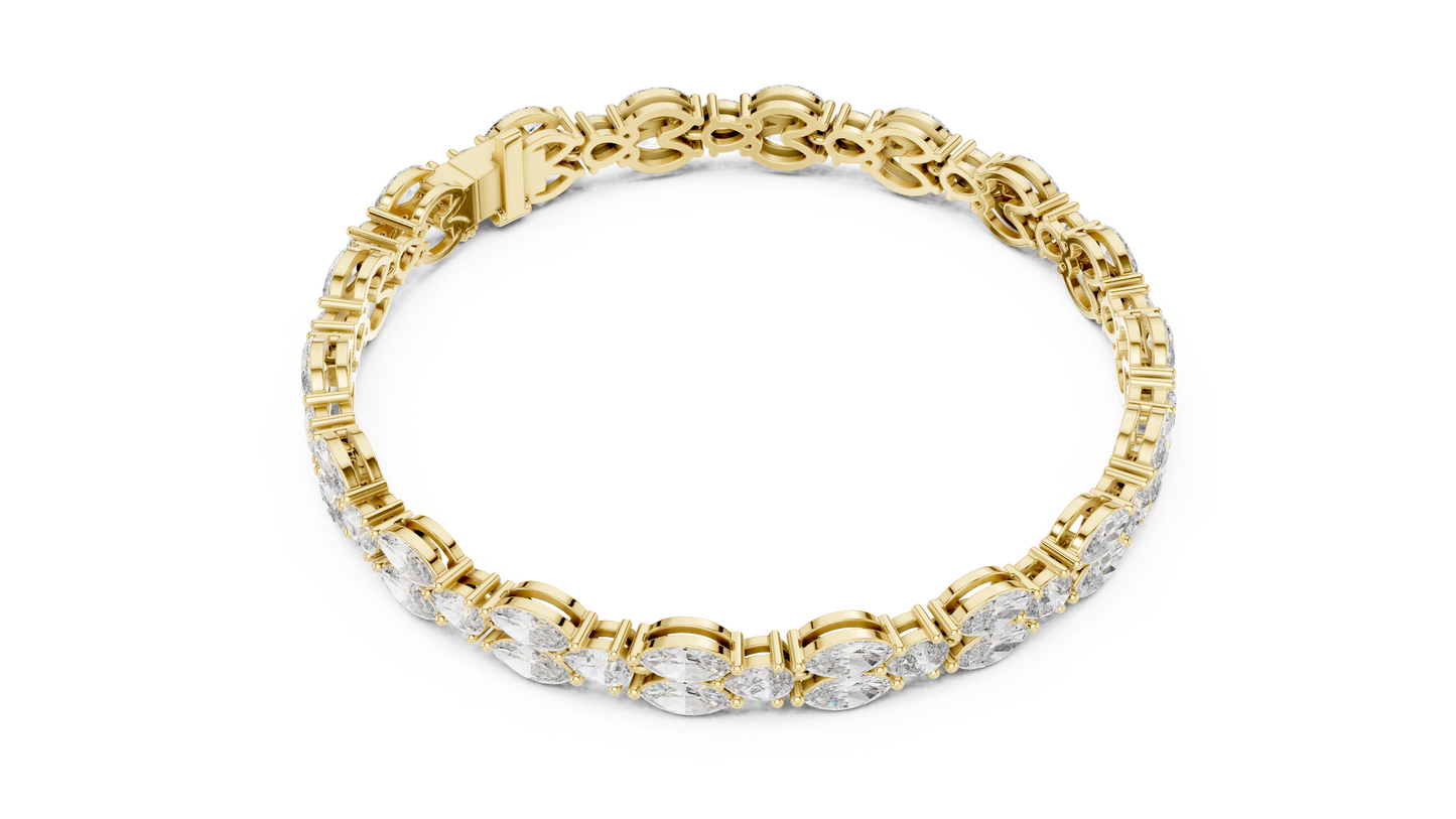 Marquise & Pear Diamond Cluster Tennis Bracelet in 14K Yellow Gold