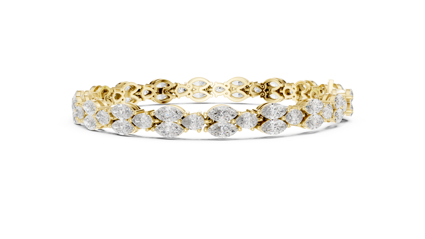 Marquise & Pear Diamond Cluster Tennis Bracelet in 14K Yellow Gold
