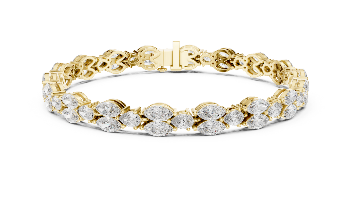 Marquise & Pear Diamond Cluster Tennis Bracelet in 14K Yellow Gold