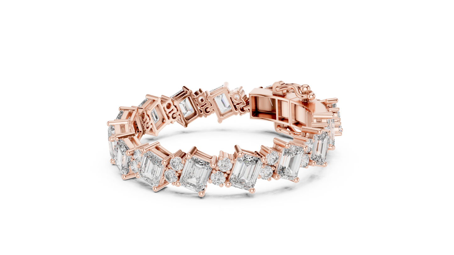 Emerald & Round Diamond Cluster Bracelet in 14K Rose Gold