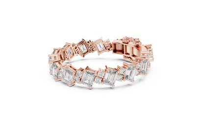 Emerald & Round Diamond Cluster Bracelet in 14K Rose Gold