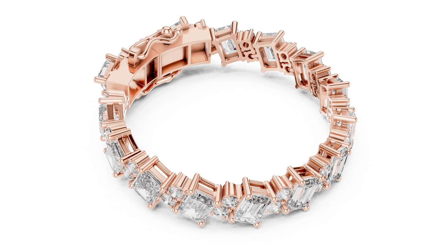 Emerald & Round Diamond Cluster Bracelet in 14K Rose Gold