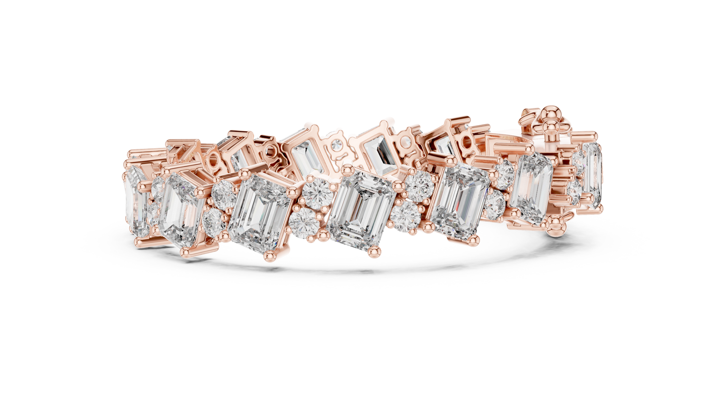 Emerald & Round Diamond Cluster Bracelet in 14K Rose Gold