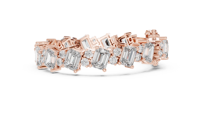 Emerald & Round Diamond Cluster Bracelet in 14K Rose Gold