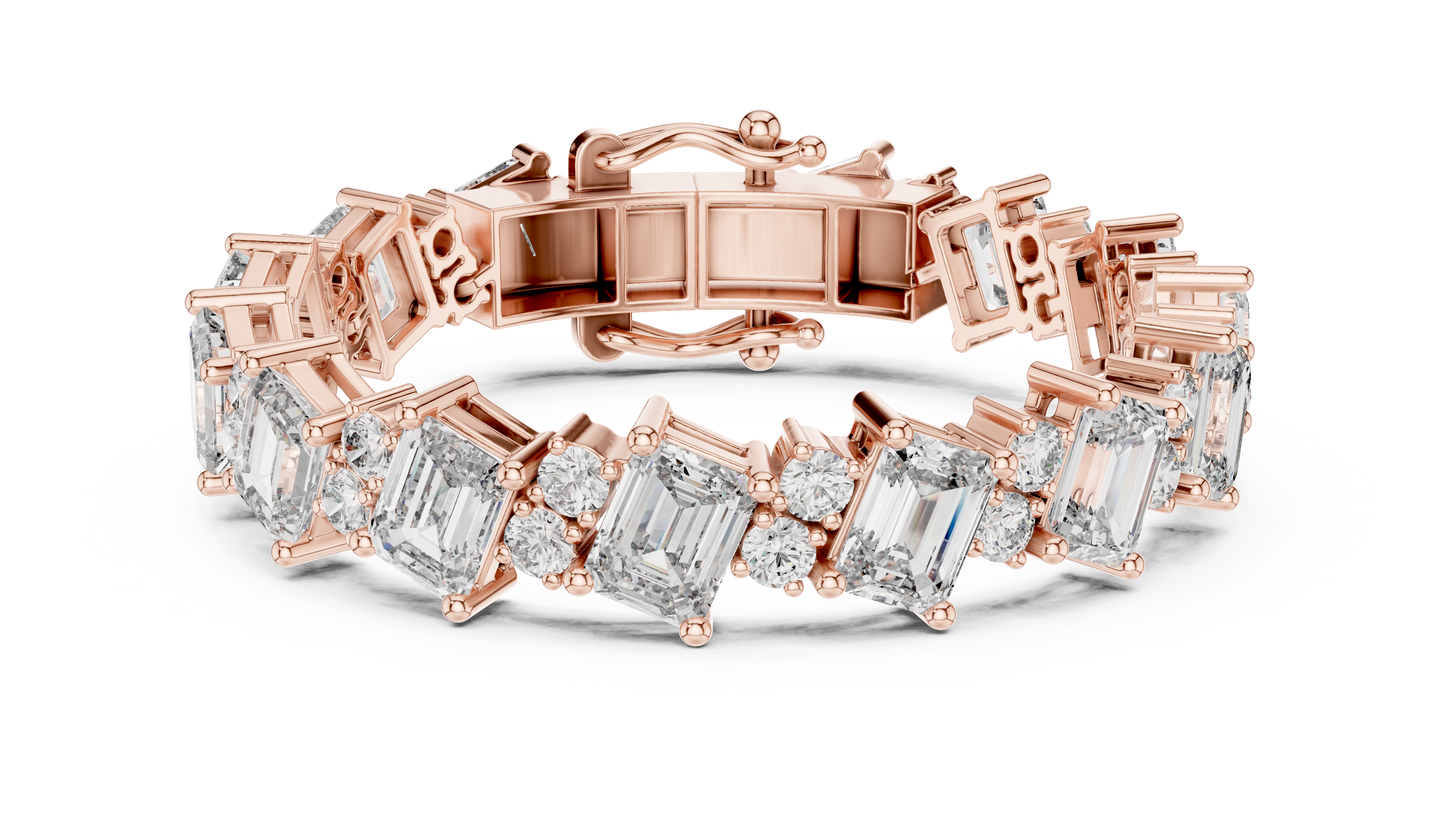 Emerald & Round Diamond Cluster Bracelet in 14K Rose Gold