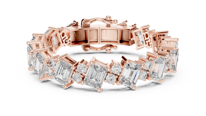 Emerald & Round Diamond Cluster Bracelet in 14K Rose Gold