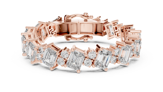 Emerald & Round Diamond Cluster Bracelet in 14K Rose Gold