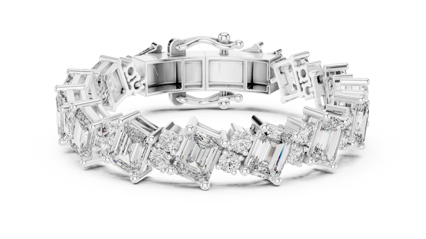 Emerald & Round Diamond Cluster Bracelet in 14K Rose Gold