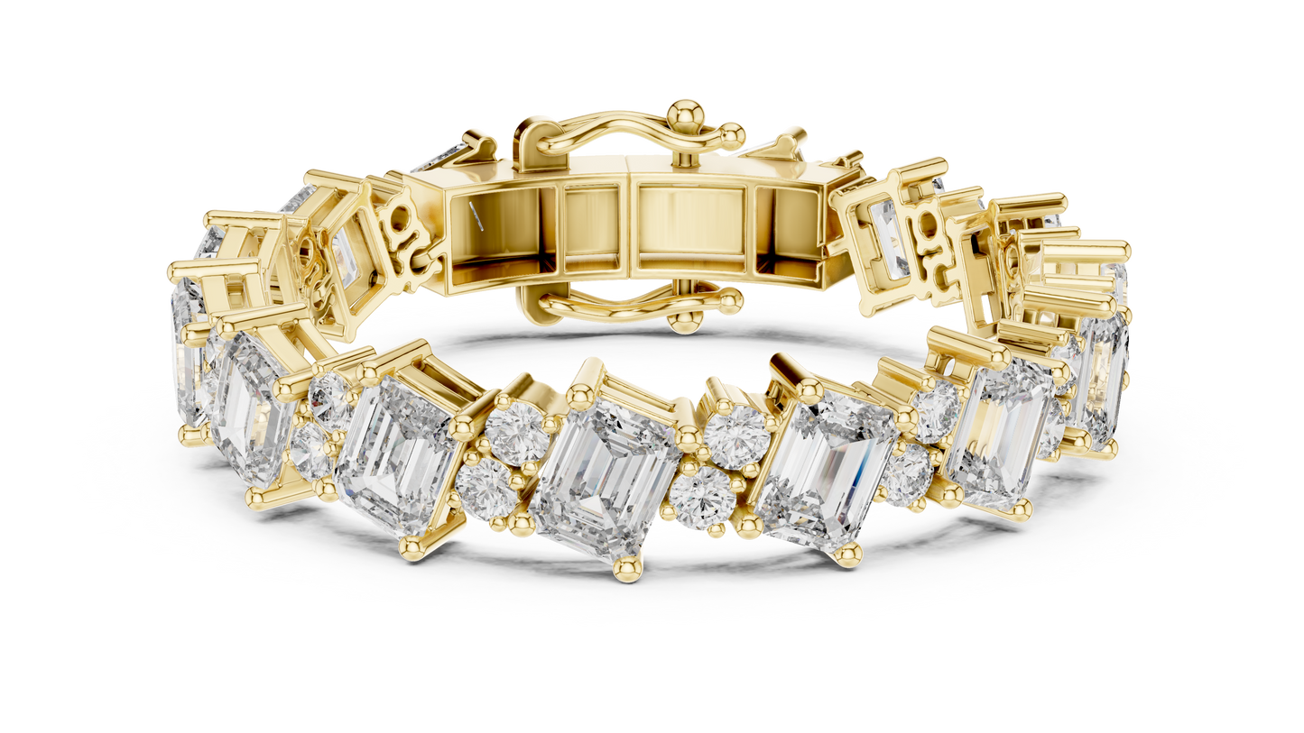 Emerald & Round Diamond Cluster Bracelet in 14K Rose Gold