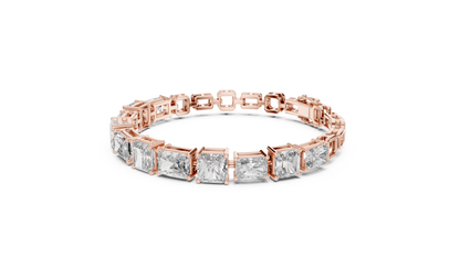 Rose Gold Princess & Emerald-Cut Diamond Tennis Chain Bracelet - Luxury Brilliance