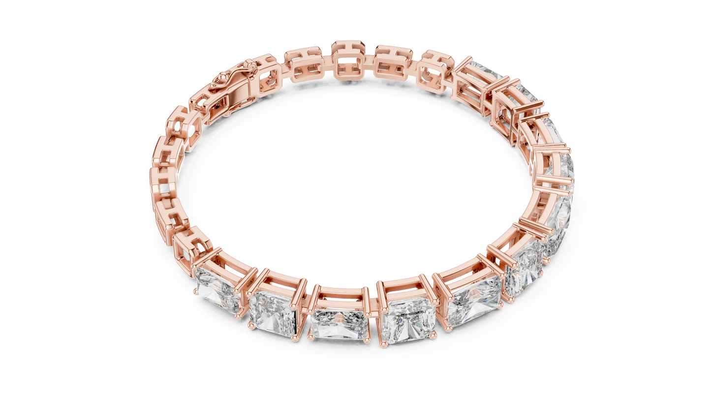 Rose Gold Princess & Emerald-Cut Diamond Tennis Chain Bracelet - Luxury Brilliance