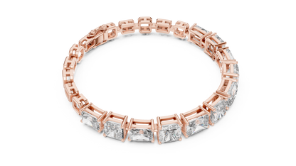 Rose Gold Princess & Emerald-Cut Diamond Tennis Chain Bracelet - Luxury Brilliance