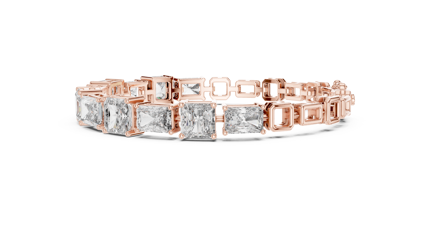 Rose Gold Princess & Emerald-Cut Diamond Tennis Chain Bracelet - Luxury Brilliance