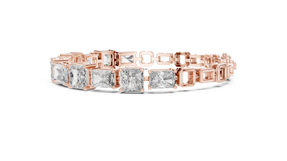 Rose Gold Princess & Emerald-Cut Diamond Tennis Chain Bracelet - Luxury Brilliance