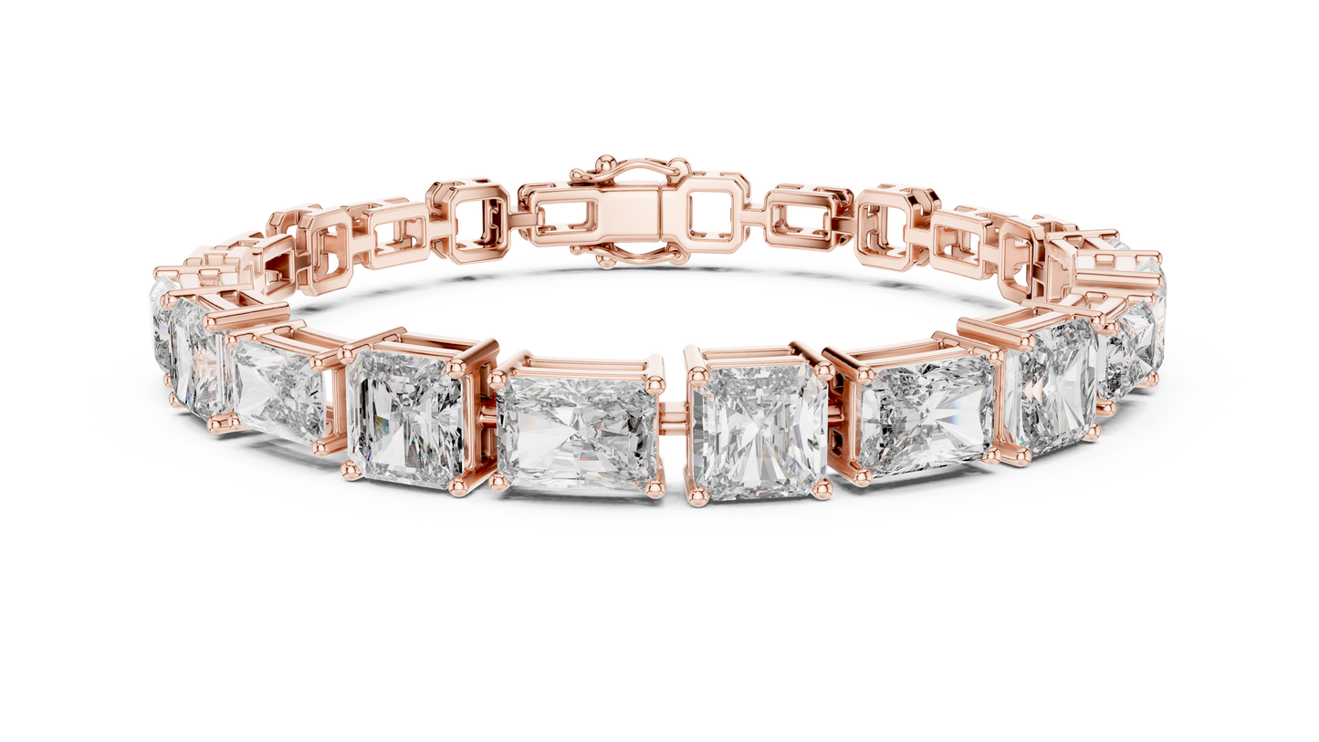 Rose Gold Princess & Emerald-Cut Diamond Tennis Chain Bracelet - Luxury Brilliance