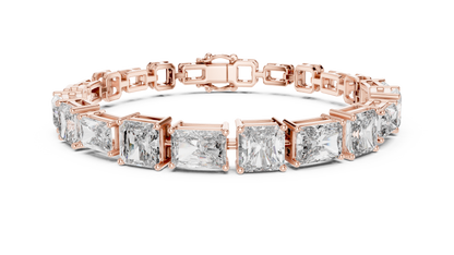 Rose Gold Princess & Emerald-Cut Diamond Tennis Chain Bracelet - Luxury Brilliance