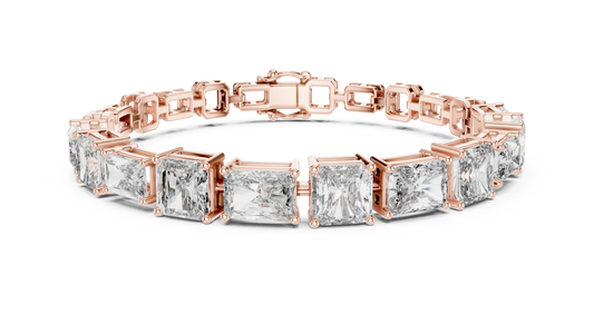 Rose Gold Princess & Emerald-Cut Diamond Tennis Chain Bracelet - Luxury Brilliance