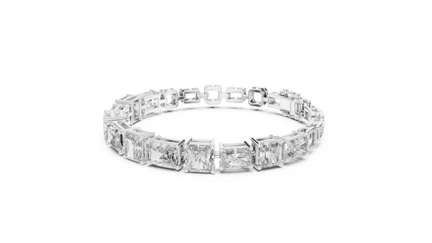 Rose Gold Princess & Emerald-Cut Diamond Tennis Chain Bracelet - Luxury Brilliance