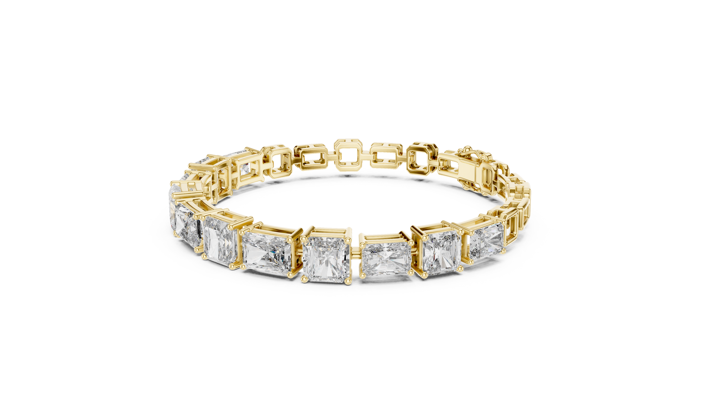 Rose Gold Princess & Emerald-Cut Diamond Tennis Chain Bracelet - Luxury Brilliance