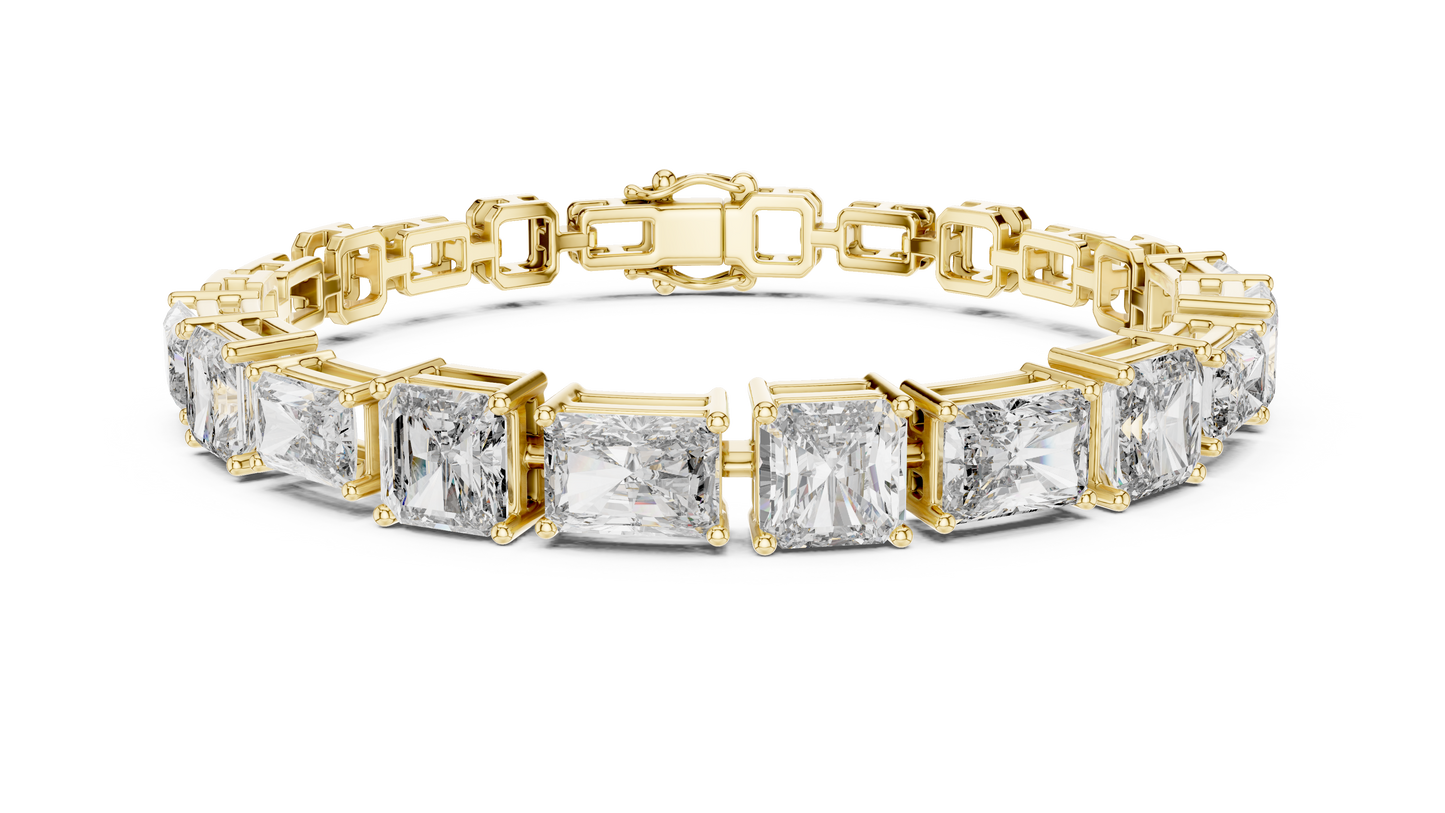 Rose Gold Princess & Emerald-Cut Diamond Tennis Chain Bracelet - Luxury Brilliance