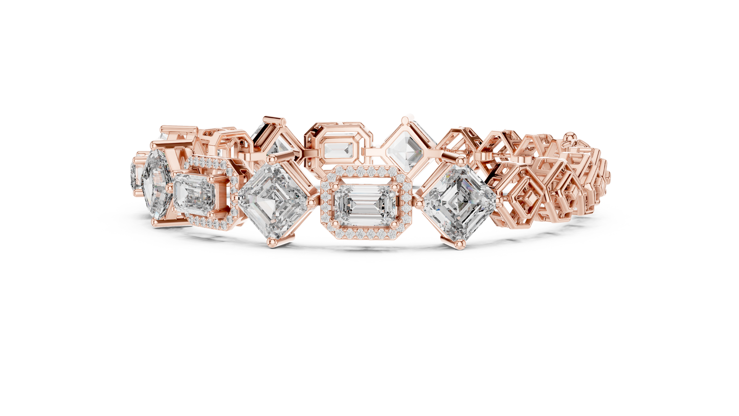 Princess & Emerald-Cut Diamond Tennis Chain Bracelet – Platinum & White Gold Luxury