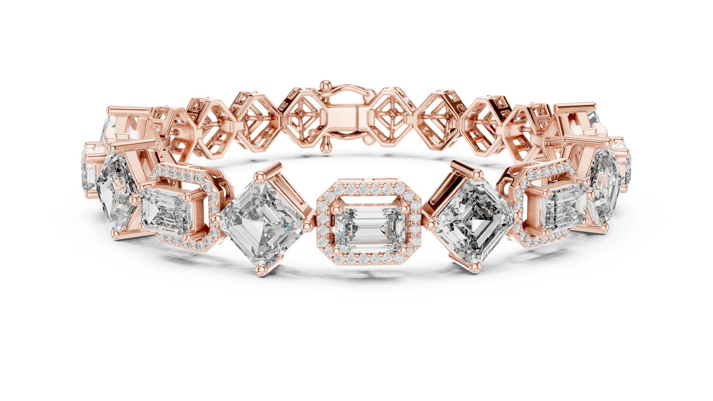 Princess & Emerald-Cut Diamond Tennis Chain Bracelet – Platinum & White Gold Luxury