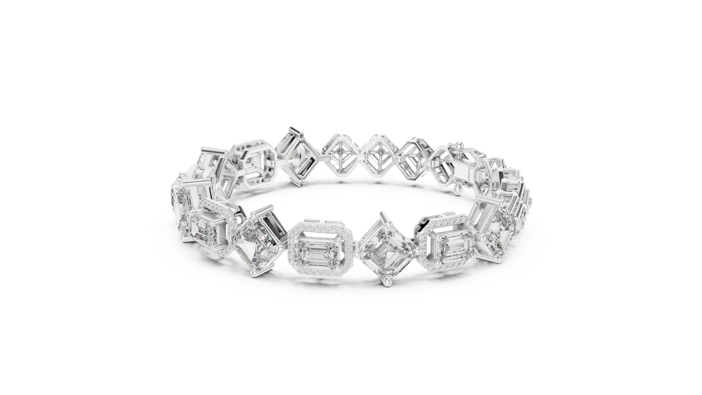 Princess & Emerald-Cut Diamond Tennis Chain Bracelet – Platinum & White Gold Luxury