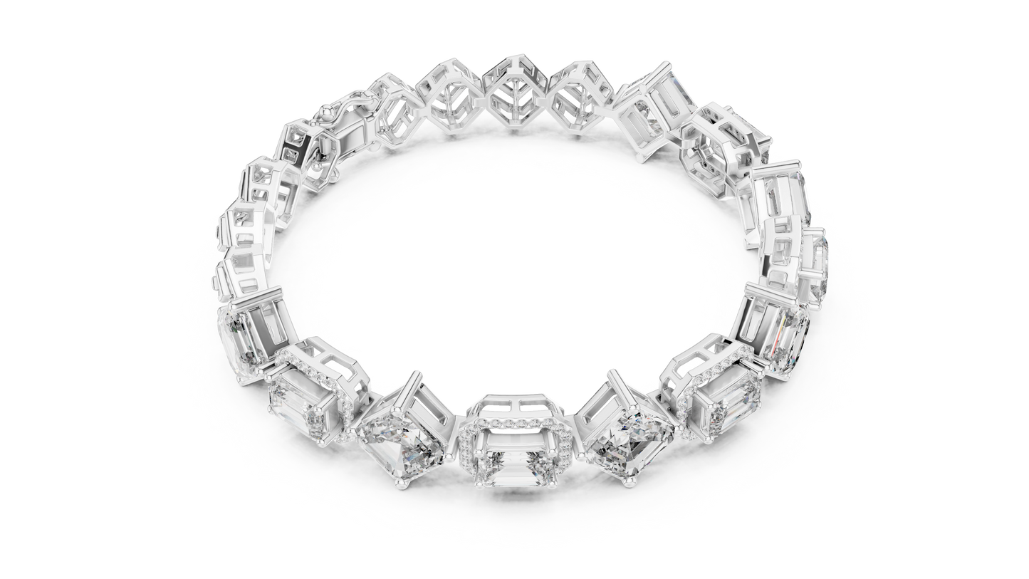 Princess & Emerald-Cut Diamond Tennis Chain Bracelet – Platinum & White Gold Luxury