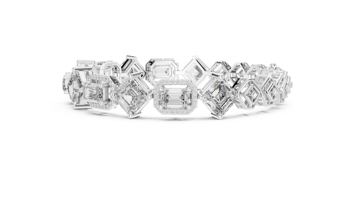 Princess & Emerald-Cut Diamond Tennis Chain Bracelet – Platinum & White Gold Luxury