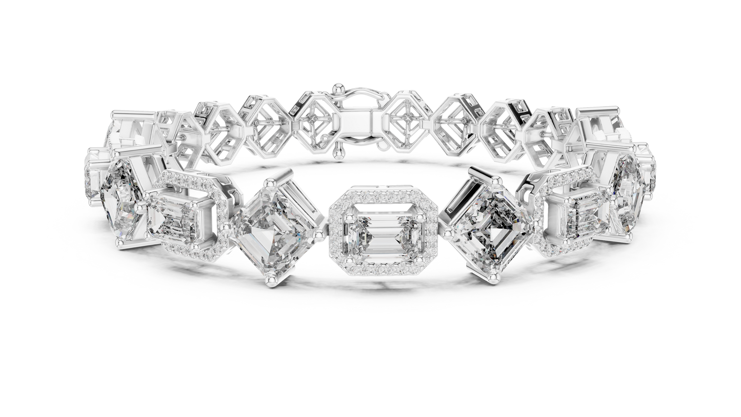 Princess & Emerald-Cut Diamond Tennis Chain Bracelet – Platinum & White Gold Luxury