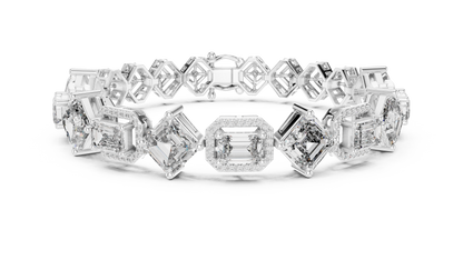 Princess & Emerald-Cut Diamond Tennis Chain Bracelet – Platinum & White Gold Luxury